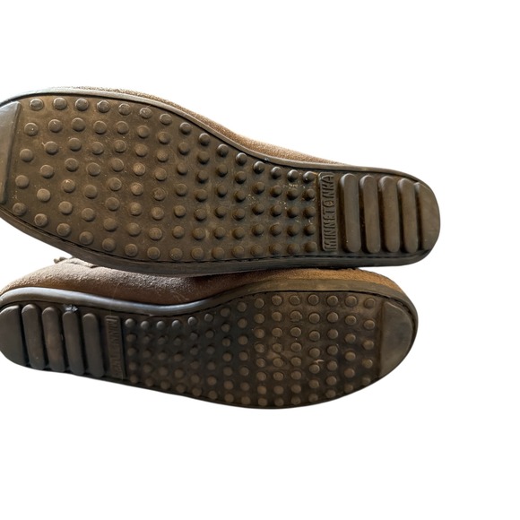 Minnetonka Moccasin Boots Gray Brown Suede Fringe Zipper Womens Ankle Boot READ - Picture 5 of 13